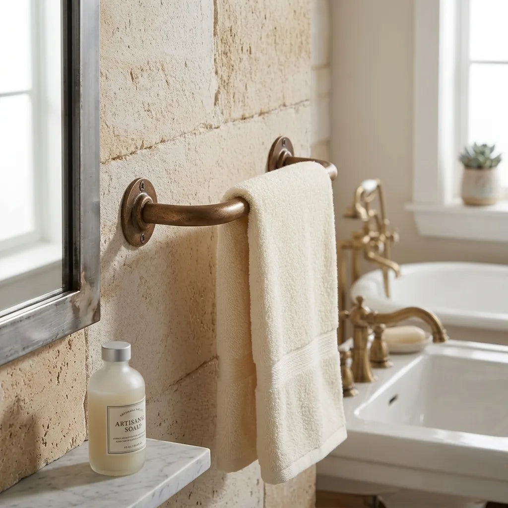 Antique Copper Bathroom Towel Bar – Farmhouse Wall Rail