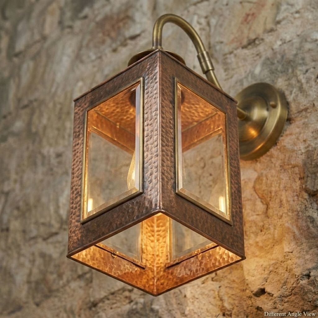 Handcrafted Copper Lantern Wall Sconce with Brass Gooseneck Arm