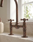 Handmade Aged Copper Bridge Kitchen Faucet with Side Sprayer