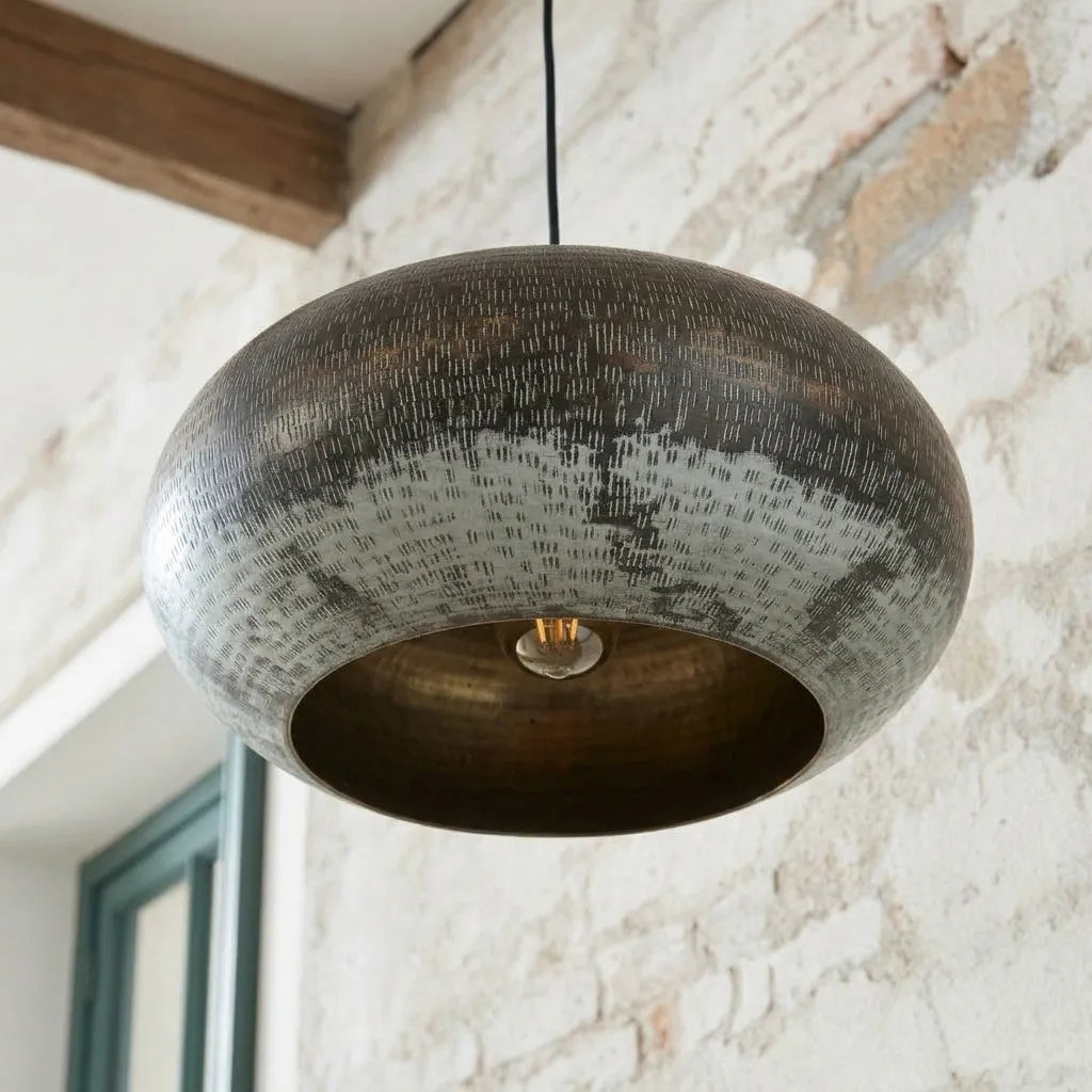 Handmade Oxidized Copper Pendant Light – Rustic Hammered Ceiling Lamp
