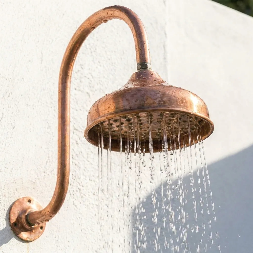 Handmade Copper Rain Shower with Curved Wall Arm