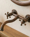 Aged Copper Wall Faucet – Vintage Cross Handle Sink Tap