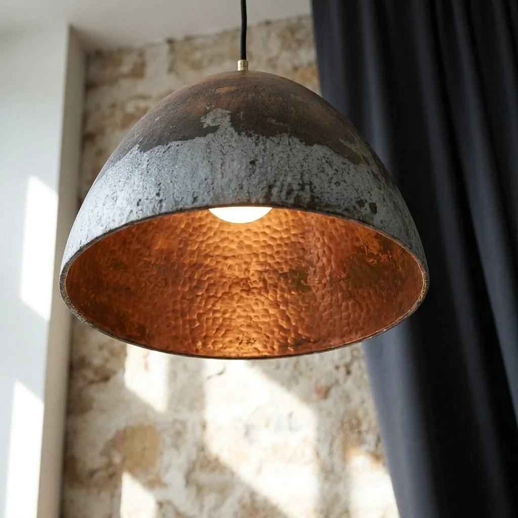 Handmade Oxidized Copper Dome Pendant Light for Rustic Interiors