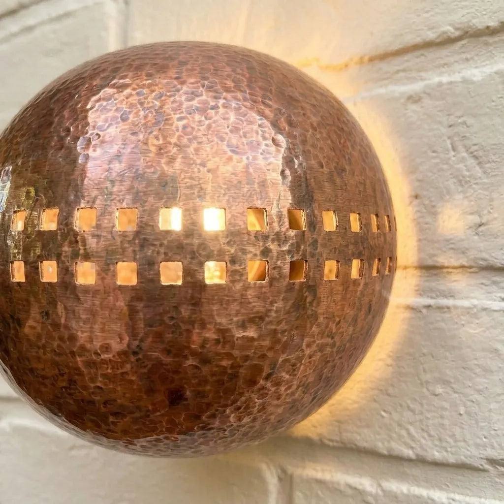 Handmade Hammered Copper Globe Wall Sconce with Artisan Cutouts
