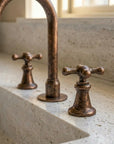 Rustic Copper Widespread Vanity Faucet with Cross Handles