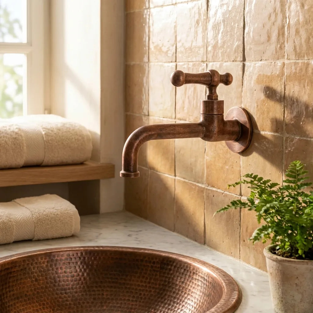 Vintage Copper Wall Faucet – Single Handle Sink Tap