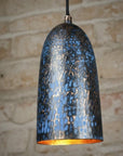 Handmade Blue Patina Copper Pendant Light – Rustic Hammered Ceiling Lamp