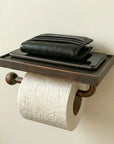 Vintage Copper Toilet Paper Holder with Phone Shelf
