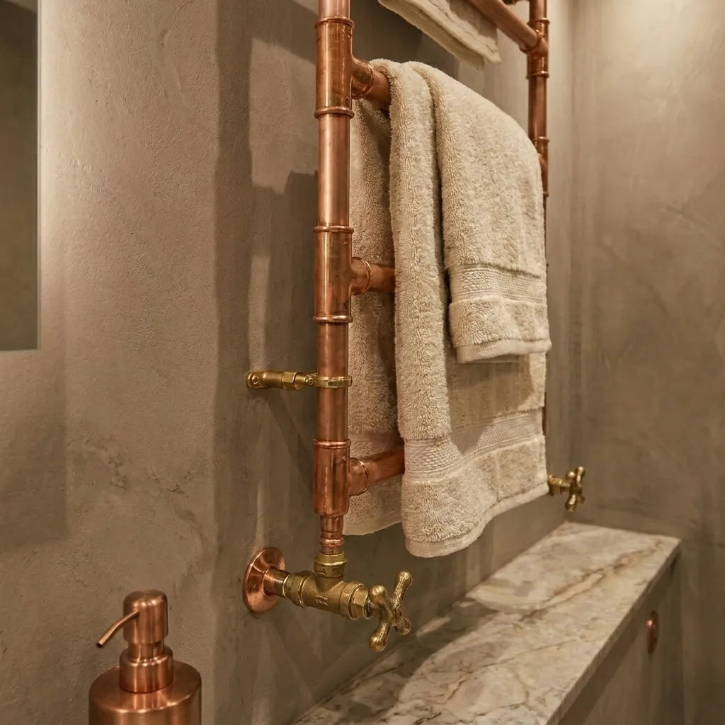 Copper Ladder Towel Rack – Rustic Wall Bathroom Rail