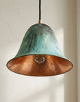 Handmade Oxidized Copper Pendant Light, Green Patina Dome Lamp