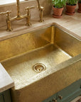Handmade Hammered Brass Farmhouse Kitchen Sink with Apron Front