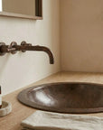Copper Bathroom Sink Hammered Drop-In Basin – Round Vanity Sink
