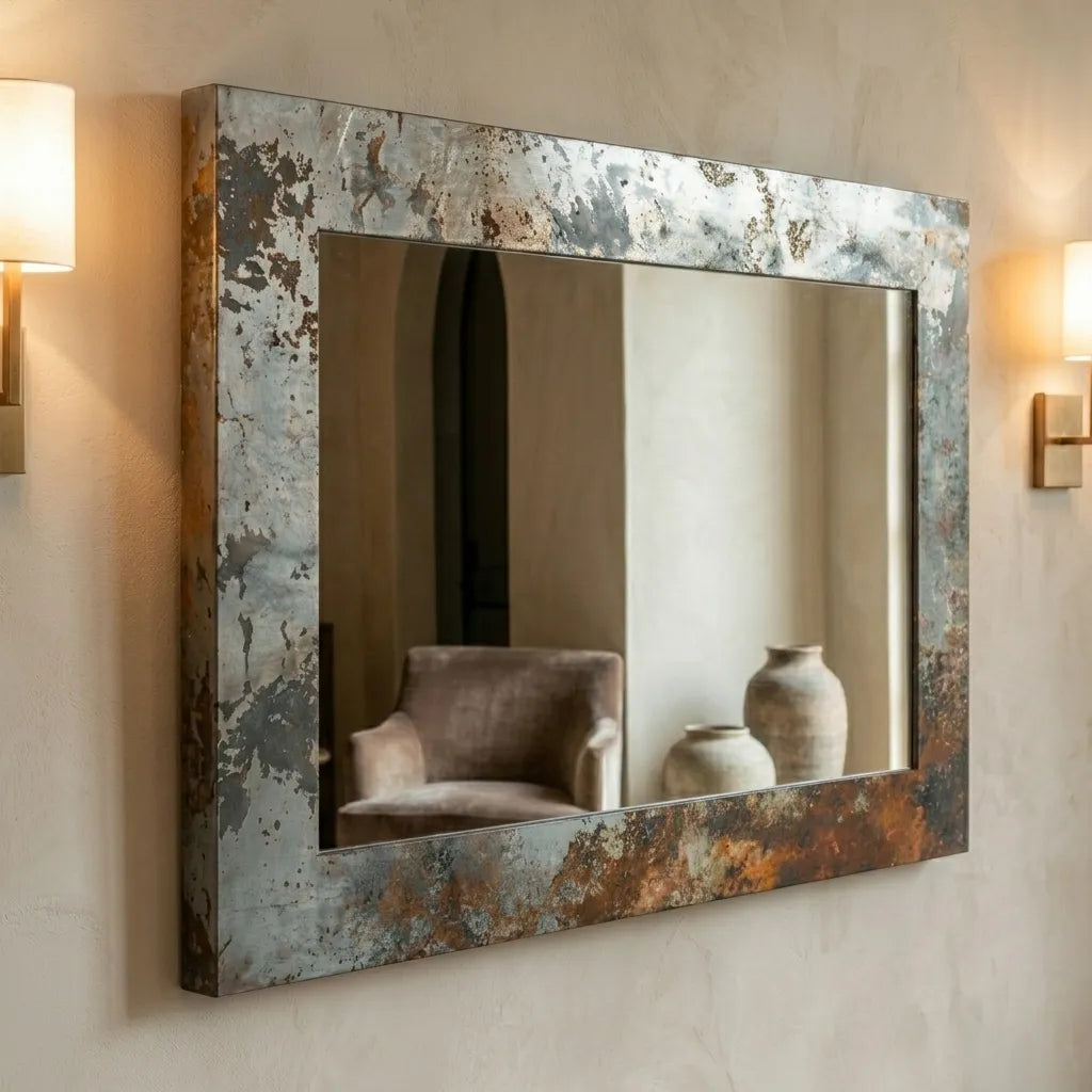 Oxidized Copper Vanity Mirror – Wabi Sabi Wall Decor