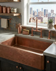 Handmade Hammered Copper Farmhouse Apron Front Kitchen Sink