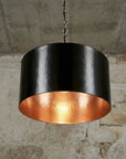 Black Hammered Drum Pendant Light – Rustic Copper Interior Ceiling Lamp