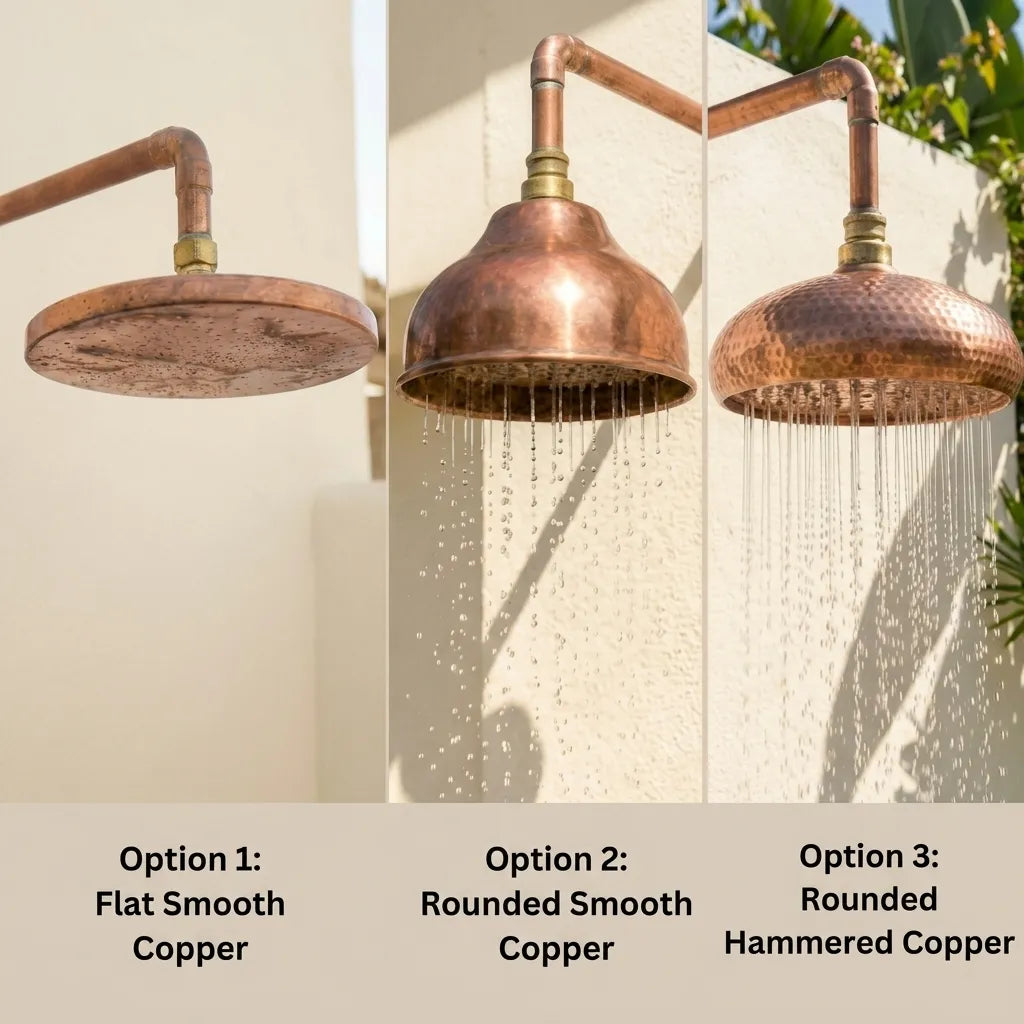 Unlacquered Copper Outdoor Shower System with Wall-Mounted Rain Head
