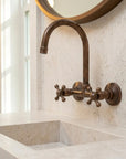 Vintage Copper Wall Sink Faucet with Goose Neck Spout