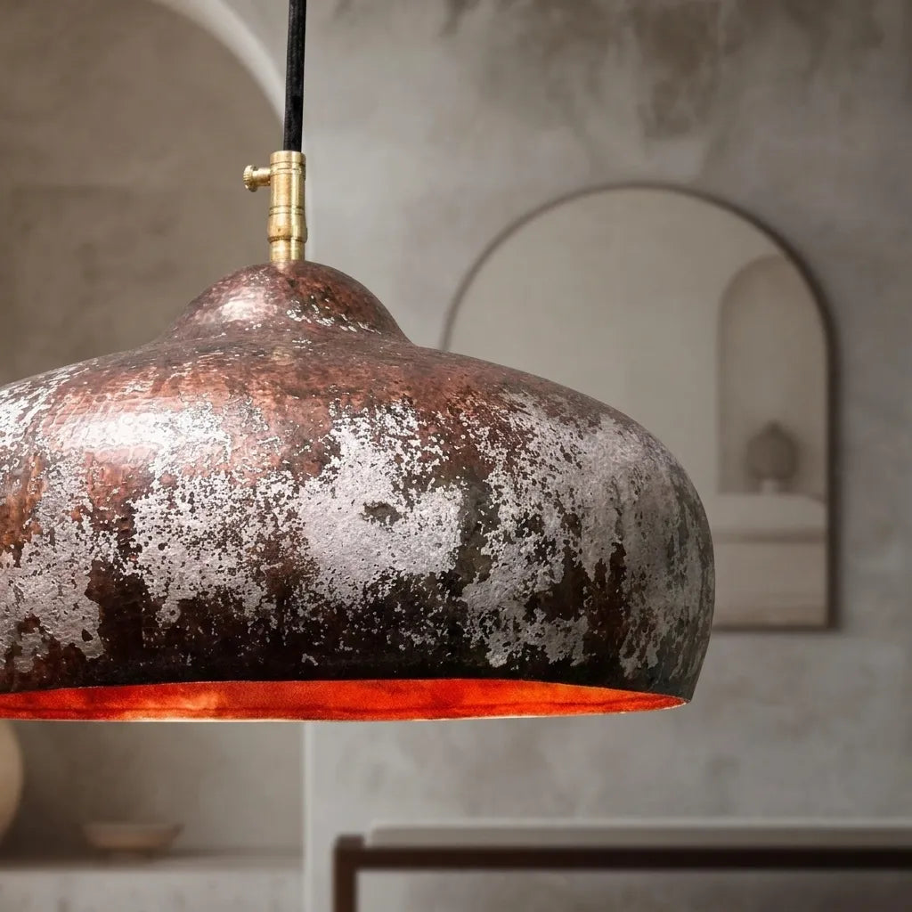 Handmade White Patina Copper Pendant Light – Rustic Kitchen Lamp