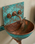 Verdigris Copper Wall Mount Sink with Rustic Faucet