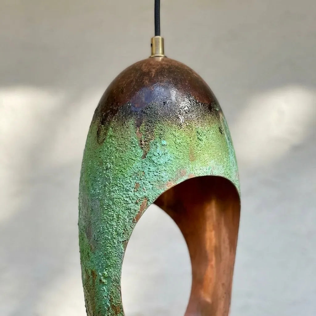 Set of 2 Handmade Oxidized Copper Pendant Lights – Vintage Farmhouse Lighting
