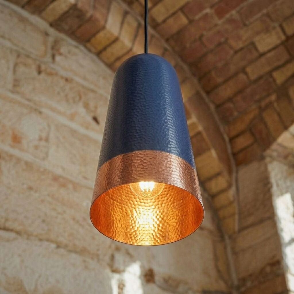 Handcrafted Black Hammered Copper Pendant Light for Kitchen Island