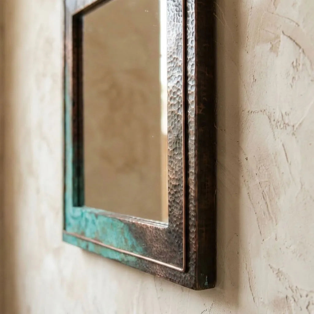 Handmade Verdigris Copper Wall Mirror – Hammered Rustic Frame