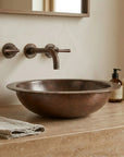 Copper Bathroom Sink Hammered Drop-In Basin – Round Vanity Sink