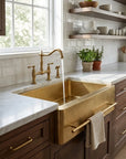 Handmade Hammered Brass Apron Front Kitchen Sink with Towel Bar