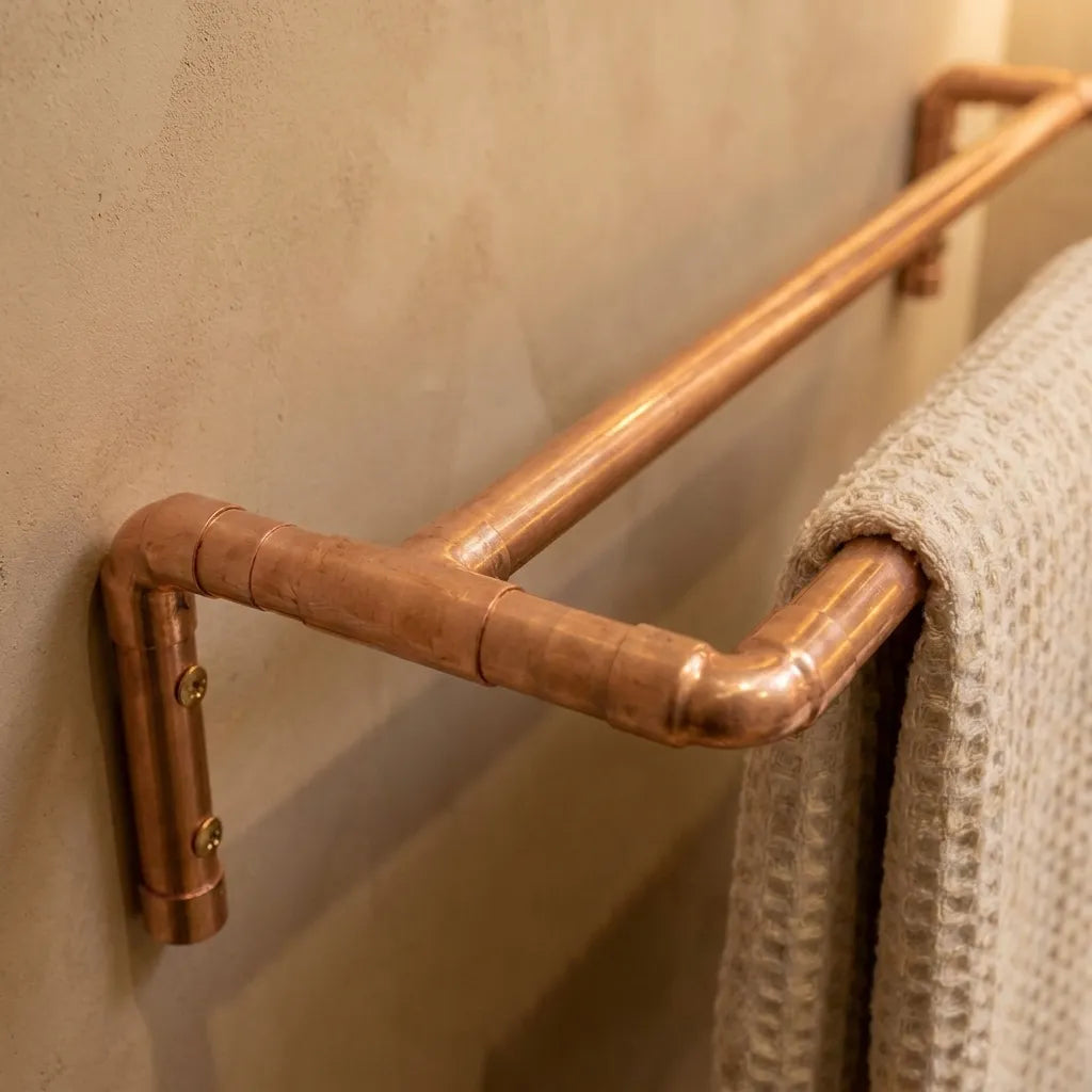 Copper Double Towel Bar – Rustic Wall Mounted Bathroom Rack