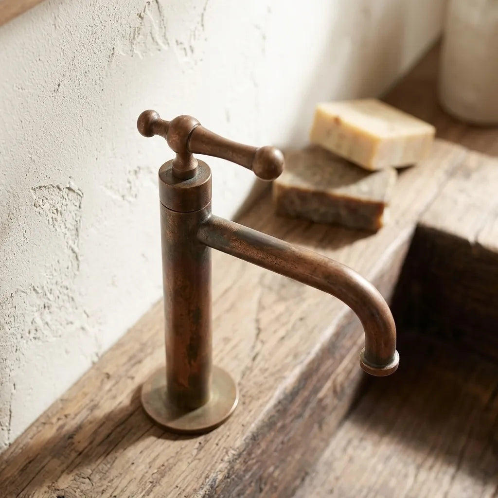 Aged Copper Vessel Sink Faucet – Rustic Single Hole Tap