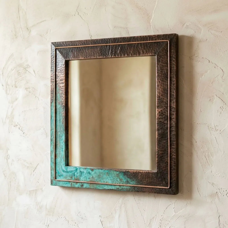 Handmade Verdigris Copper Wall Mirror – Hammered Rustic Frame