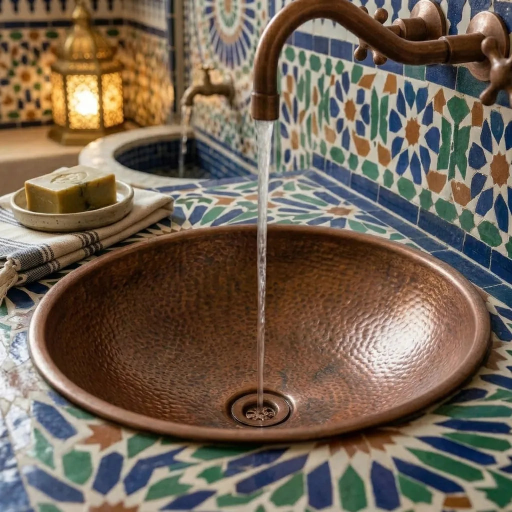 Rustic Hammered Copper Vessel Sink – Round Vanity Bowl