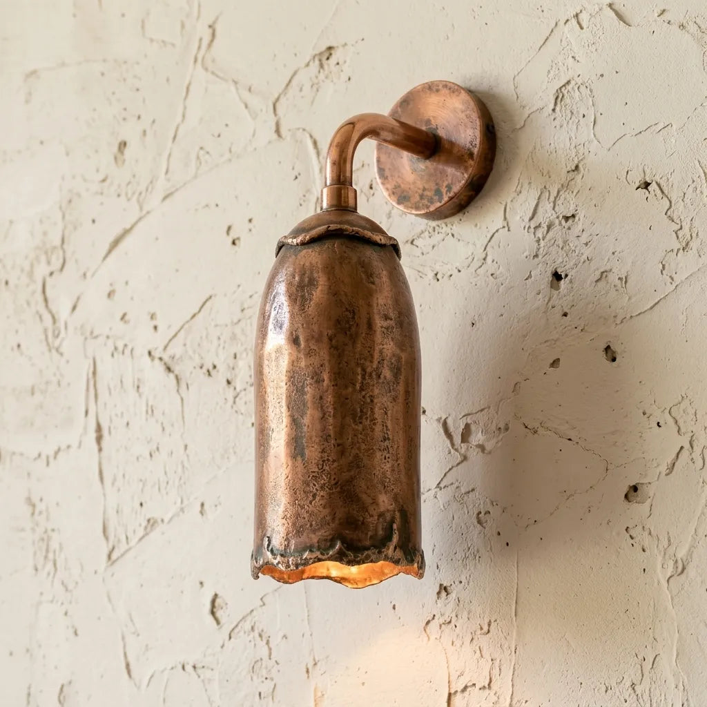 Handmade Aged Copper Cylinder Sconce – Rustic Wall Downlight