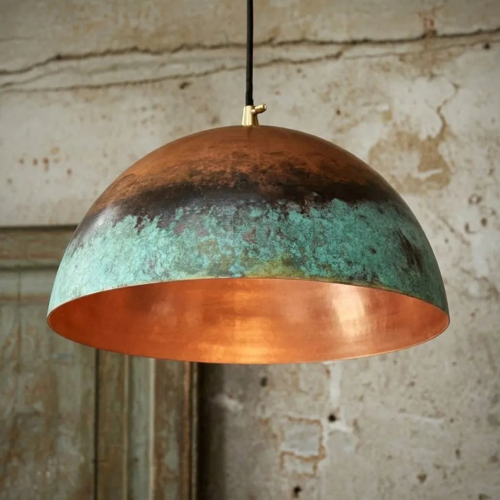 Handmade Verdigris Copper Dome Pendant Light for Rustic Interiors