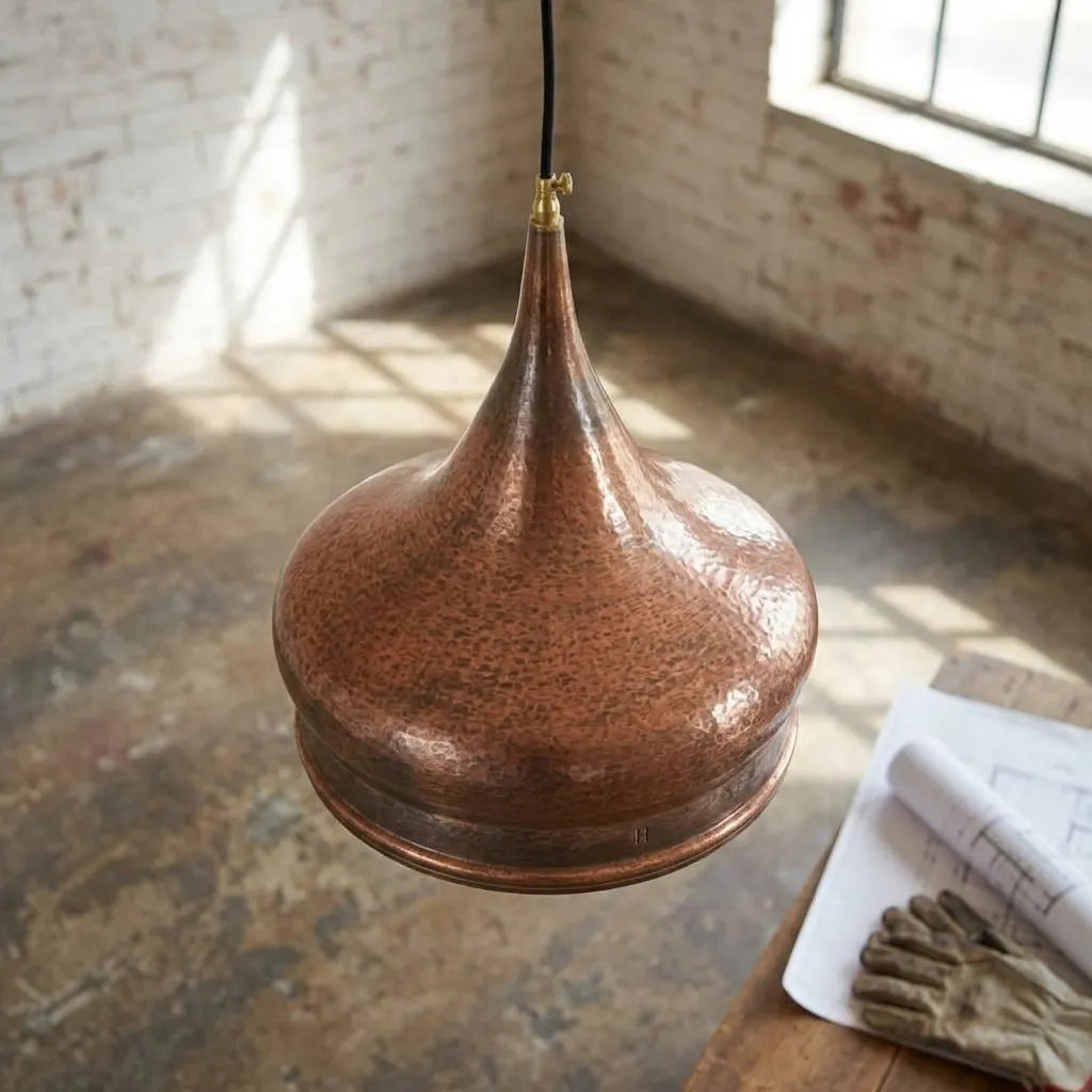 Handmade Copper Bell Pendant Light – Rustic Kitchen Island Lamp