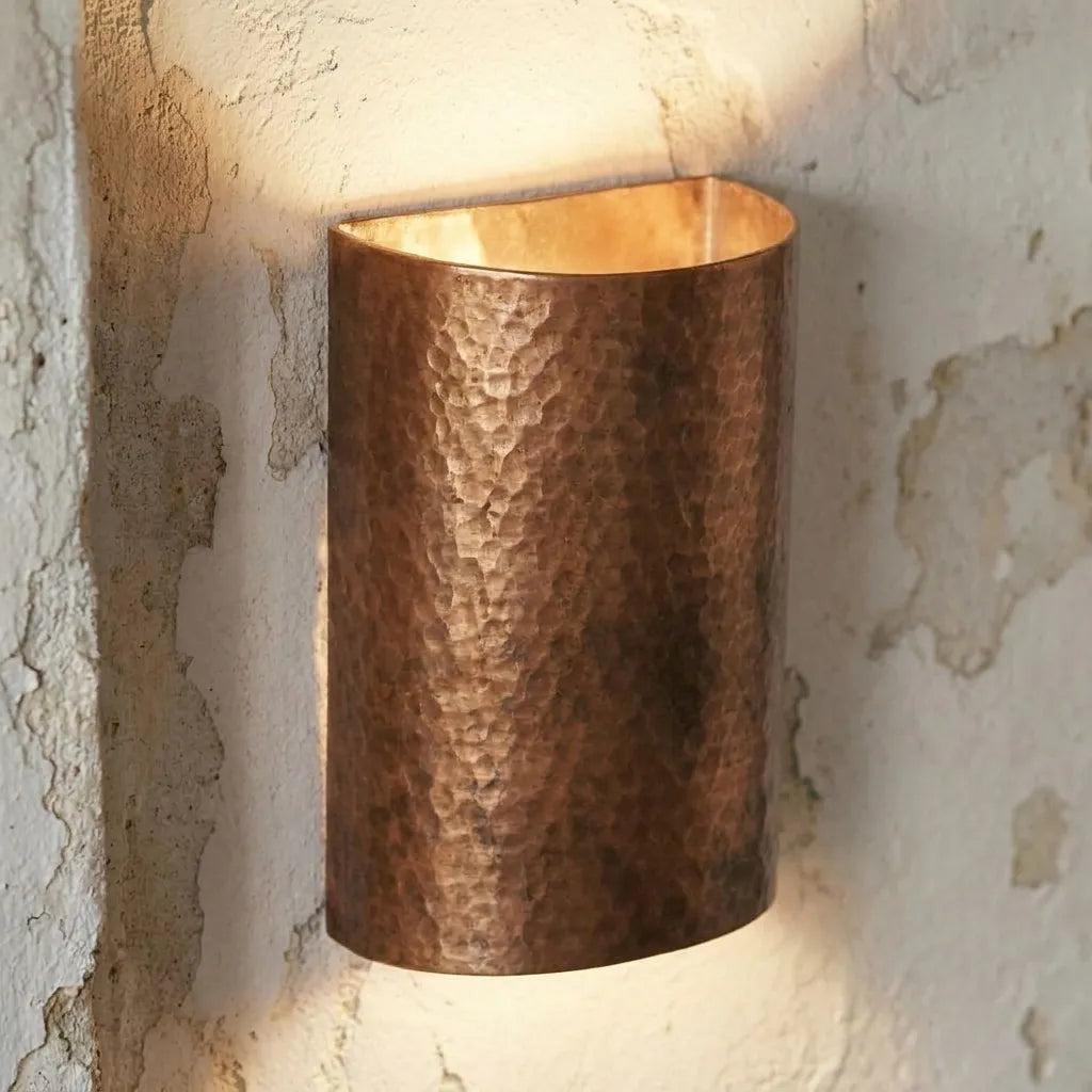 Handmade Hammered Copper Cylinder Wall Sconce – Rustic Up & Down Light