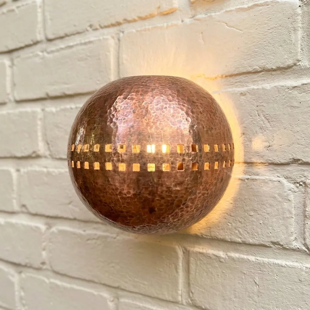 Handmade Hammered Copper Globe Wall Sconce with Artisan Cutouts