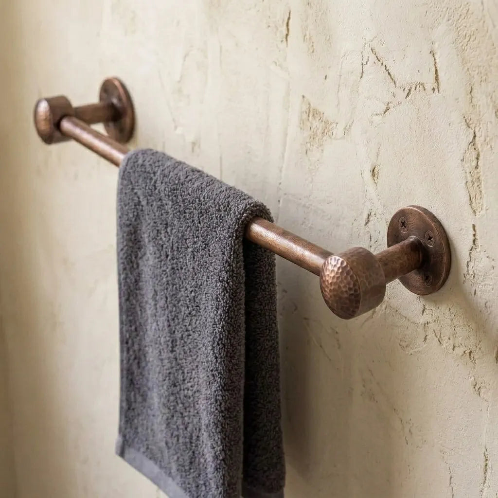 Handmade Aged Copper Towel Bar – Rustic Bathroom Rail