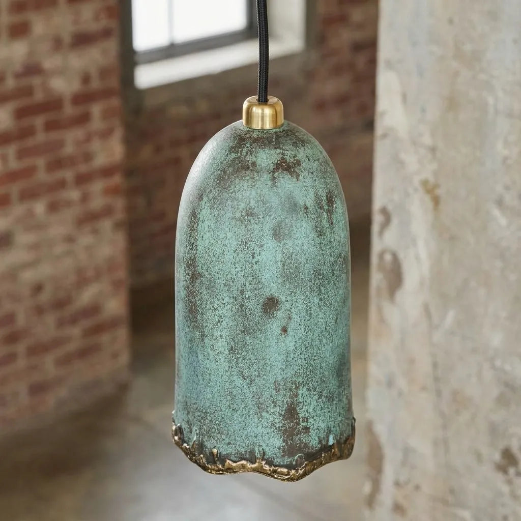 Handmade Verdigris Copper Pendant Light for Rustic Kitchen Island