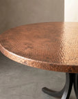 Round Hammered Copper Coffee Table with Curved Copper Base