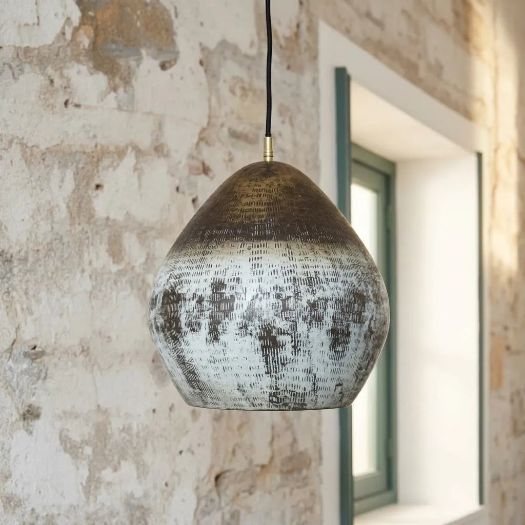 Handmade Oxidized Copper Teardrop Pendant Light – Rustic Ceiling Lamp