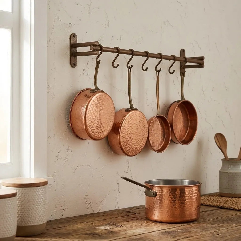 Handmade Copper Pot Rail with S Hooks – Farmhouse Wall Rack