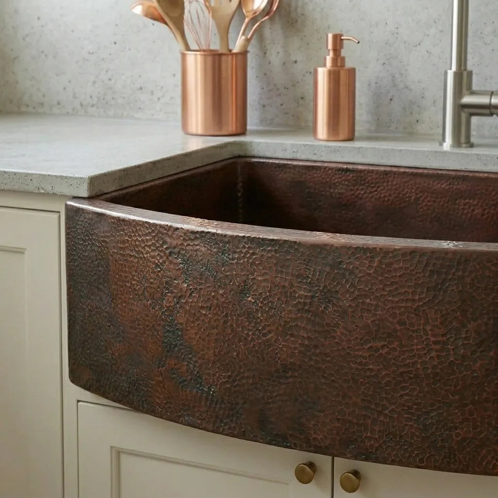 Rounded Front Copper Farmhouse Kitchen Sink