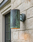Handcrafted Verdigris Copper Outdoor Wall Sconce – Rustic Cylinder Light