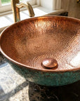 Copper Vessel Sink with Oxidized Finish – Round Hammered Bathroom Basin
