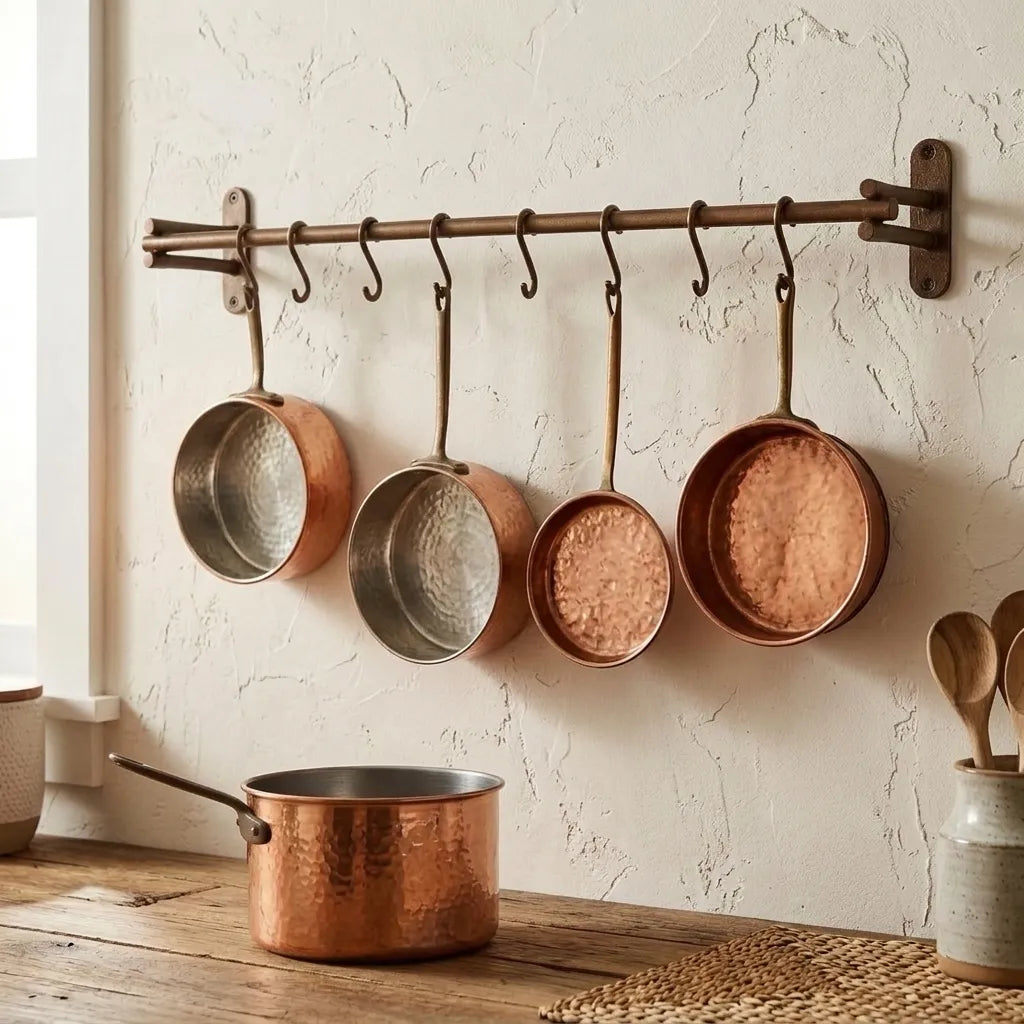 Handmade Copper Pot Rail with S Hooks – Farmhouse Wall Rack