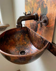 Wall Hung Copper Bathroom Sink with Faucet & Patina Finish