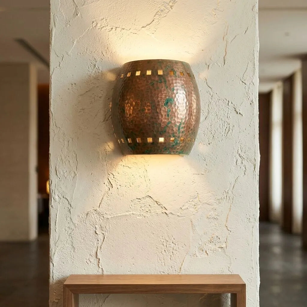 Handmade Hammered Copper Wall Sconce – Rustic Patina Wall Light