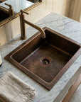 Hammered Copper Drop-In Bathroom Sink with Aged Finish