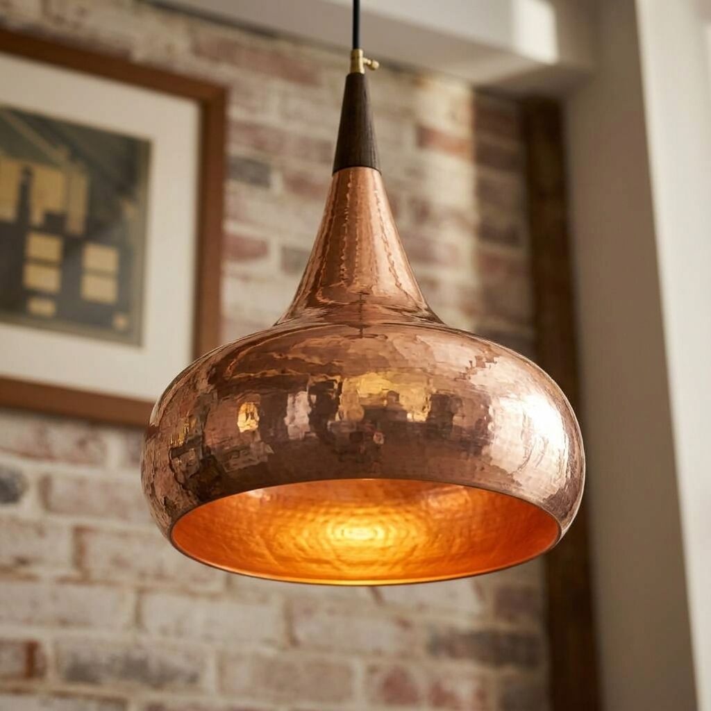 Handmade Hammered Copper Pendant Light – Rustic Kitchen Ceiling Lamp
